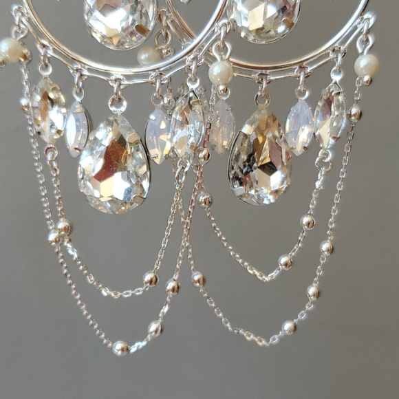 BCBGeneration Rhinestone Silver Dangle Earrings - Picture 3 of 8